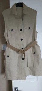 Zara Beige Sleeveless Tunic Top/dress With Elasticated Belt Linen Euro Size M - Picture 1 of 6