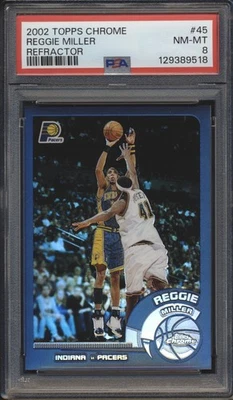 Refractor de baloncesto Topps 2002 cromado Reggie Miller #45 PSA 8 Pacers casi nuevo-como nuevo corte Foto 1 de 2