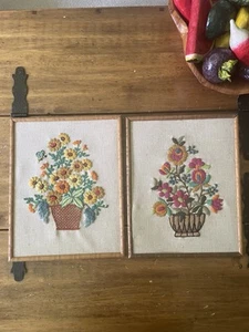 Paar Vintage Family Circle Crewel Crewelwork Floral "Gänseblümchen" Bambusrahmen - Bild 1 von 8
