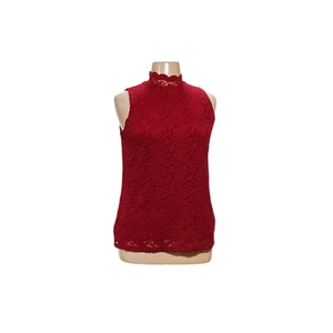 Susan Graver Red Lace Floral Blouse - Women's Size L - Picture 1 of 4