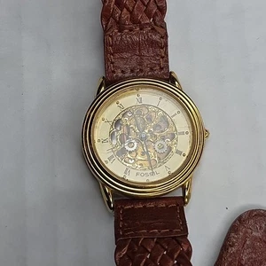 Fossil SK-4901 Quartz Watch Skelton Brown Leather Band **READ** Needs Battery - Picture 1 of 5