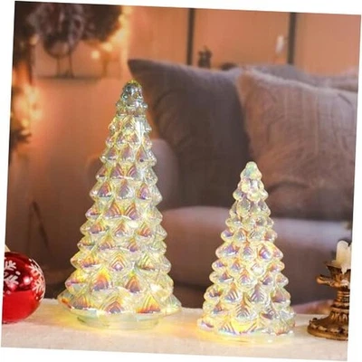Árbol de Navidad de Cristal de Mercurio con Temporizador, Juego de 2 Vidrio Iluminado Plateado Foto 1 de 4