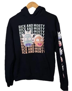 Rick And Morty Men's Small Adult Swim Black Hoodie Graphic Pullover -No Strings - Picture 1 of 16