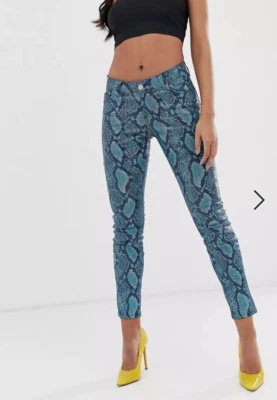 TRÈS BEAU Pantalon Coton Mélangé Enduit Motifs Python Bleu T.30/32 US NEUF+ETQ  - Photo 1/4