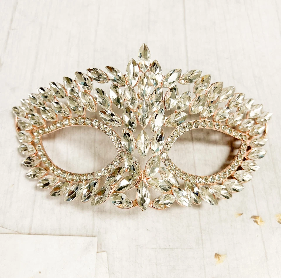 Gold masquerade mask, Clear Crystal Mask, Masquerade ball mask, Party Mask - Image 1 of 4