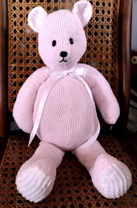 Handmade Teddy Bear Upcycled from Vintage Chenille Spreads Pink White 20" - Picture 1 of 4
