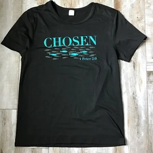 "Chosen" 1 Peter 2:9 Black T-Shirt Ladies Crew Neck Size Small NWOT - Picture 1 of 3