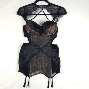 Victoria Secret Bustier Korsett 34C Strumpfbandriemen entbeinte Spitze Schulter Top schwarz - Bild 1 von 16