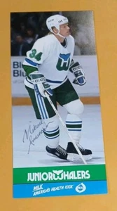 AUTOGRAPHED HARTFORD WHALERS POSTCARD BO MIKAEL ANDERSSON (2)  8 1/4  X 3 5/8" - Imagen 1 de 2