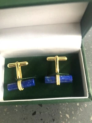 Gemelos dorados vintage lapislázuli, en caja, excelente estado 925 Foto 1 de 4