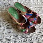 Zeta Size 36 / 6 Multicolour Patchwork Leather Knot Wedges Slip on Made In Spain