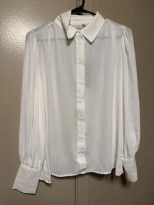 Eva Mendes Long Sleeve NY&C NWT Women’s M Sheer White Blouse - Picture 1 of 5