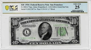 1934 $10 Federal Reserve *STAR*note-fr.2004-Lgs*(SAN FRANCISCO) PCGS VF 25 - Picture 1 of 6