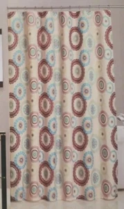 Interiors by Design Fabric Shower Curtain Medallions Brown Blue Green NEW Poly  - Picture 1 of 5