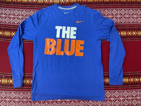 Nike Boise State Shirt Mens L The Blue Standard Fit Long Sleeve Logo Swoosh Cover