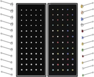 Piercing corporal de acero inoxidable con perno de hueso anillo de nariz de circonita cúbica 60 piezas 20G 1,5 mm 2 mm 2,5 mm Foto 1 de 4