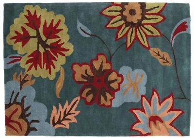 Teppich Blüte Handgefertigt 160x230 Blau Floral Handarbeit Handtuft Modern - Bild 1 von 4