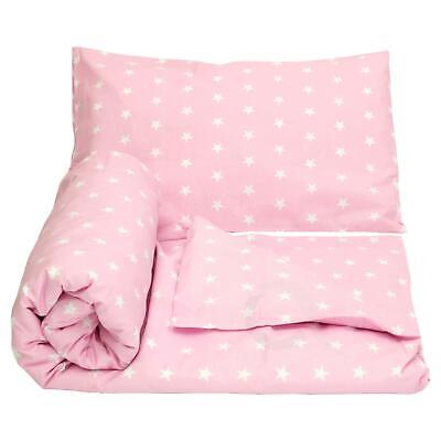 Cot Duvet Cover And Pillowcase Set 100 X 135 Cm 100% COTTON White Stars / Pink • 11.49£