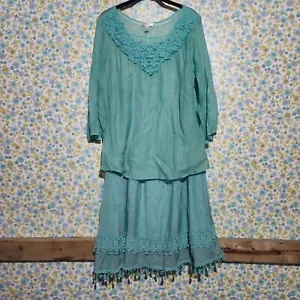 Krazy Kat Outfit Maxi Skirt with Peasant Top Tiered Crocheted Lace Fairycore XL - Picture 1 of 6