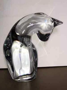 Signed Daum Crystal Large Sitting Cat Figurine Signed 8 3/4" High - Picture 1 of 4