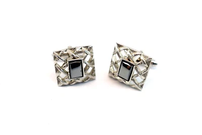 Vintage Silver-Plated Cuff Links With Hematite Gemstones - Image 1 of 4
