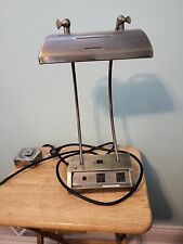 vintage desk lamp metal. 18" Height  Base Is 8" Wide. Has 2 Outlets On Base. A18