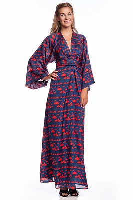 Issa Chiffon Printed Kimono Maxi Dress Navy Onion Dome collection Long - NEW - Image 1 of 4