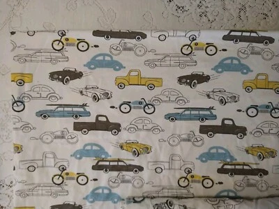 Premier Prints Fabric Vintage Cars Trucks Cotton Home Decor 39" Lx17"W blue gree - Image 1 of 4
