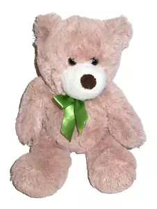 Peluche fiocco raso verde marrone orso avventura animali 12" imbottito etichetta 2014 - Foto 1 di 2