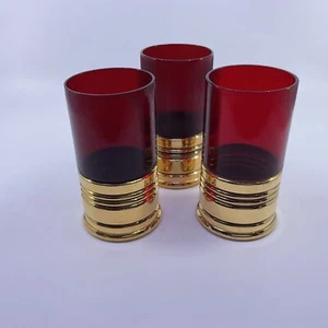 Set Of 3 Trader Vic's Imperial Glass Red Gold Sure Shot Shotgun Shells Glasses - Picture 1 of 16