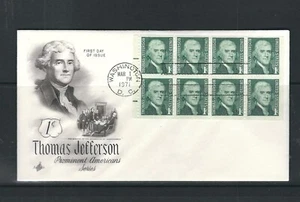 USA SC # 1278e Jefferson FDC Pane Of 8 , Variety Dull Gum . Artcraft Cachet - Picture 1 of 1