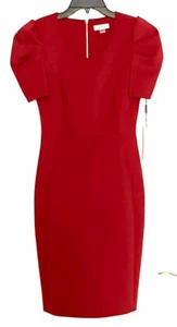 CALVIN KLEIN SHEATH DRESS, PUFF SHORT SLEEVE, RED , SIZE 8 NWT - Picture 1 of 7