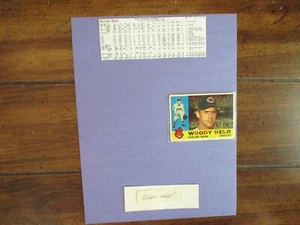 WOODIE HELD(D-2009)Signed Trimmed Index Card w/8 x 11 Display w/1960 Topps/Obit - Picture 1 of 7