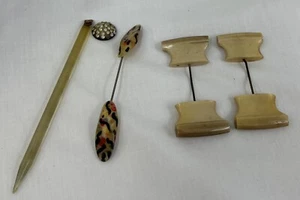 Vintage Mixed Lot Bakelite Celluloid Hat Pins Double Sided Screw Rhinestones - Picture 1 of 14