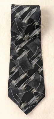 Corbata de Seda Carlo Palazzi Negra Plata Abstracta Geométrica Hecha a Mano en Italia Foto 1 de 2