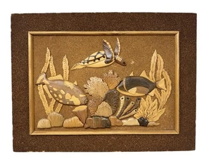 Vintage Aloha Holzkunst von Le Family Riff Meer Collage Made in Hawaii mit Rahmen - Bild 1 von 4