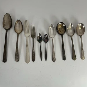 Misc Flatware Silver Plate 10 Pc Oneida Community, Rogers, Tudor 8 Spoon 2 Fork - Bild 1 von 13