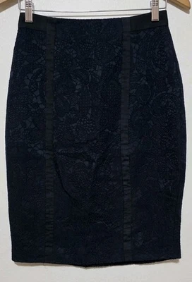 Falda Lápiz Max Mara Azul Marino Floral Encaje Abertura Trasera Mujer Talla 4 Hecha en Italia Oficina  Foto 1 de 4