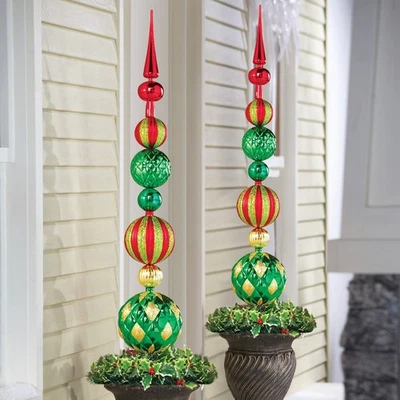 Large Christmas Finial Topiary Ornament Garden Stake Holiday Porch Outdoor Decor - Image 1 of 4