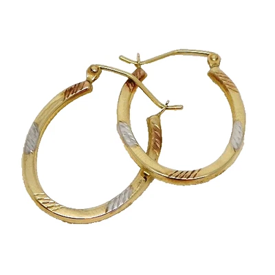 14k Tri-Colored Gold Oval Hoop Earrings - Image 1 of 4