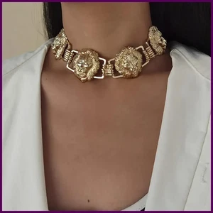 Collana uomo hip hop metallo pesante testa di leone ciondolo catena geometrica collane - Foto 1 di 29