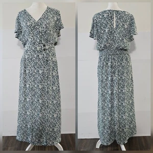Sienna Sky Size L Polyester Green White Floral Short-sleeved Maxi Dress with Gat - Picture 1 of 23