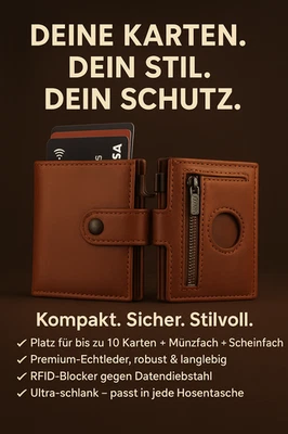 Slim Wallet Herren Geldbörse mit Münzfach, RFID Schutz & AirTag-Halter - Bild 1 von 4