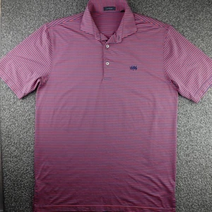 Turtleson Polo Shirt Mens Medium Red Blue Striped Golf Performance 1696 Logo - Picture 1 of 14