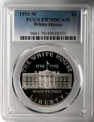 1992-W $1 WHITE HOUSE PROOF SILVER DOLLAR COMMEMORATIVE PCGS PR70 DCAM #49028551 - Image 1 of 4