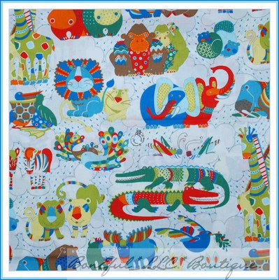 ALEXANDER HENRY BonEful Fabric FQ Cotton Quilt VTG Noah Ark Zoo Baby Elephant Lion Giraffe Zebra