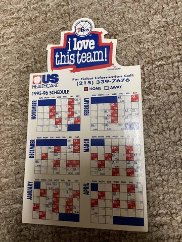 Philadelphia 76ers Sixers Magnetic Schedule NBA 1995-96 Rare Cover
