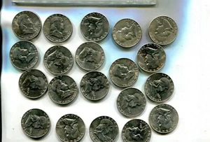 1948 - 1953 FRANKLIN SILVER HALF DOLLAR LOT OF 20 COINS AU BU 2345T - Picture 1 of 1
