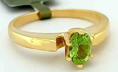 GENUINE 0.76 Cts PERIDOT SOLITAIRE RING 10K YELLOW GOLD - Free Certificate - NWT - Image 1 of 4