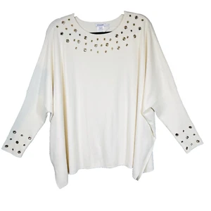 Maglione Poncho Chico's Grommet Detail L/XL Relaxed Boxy Oversized Statement Nuovo con etichette - Foto 1 di 16